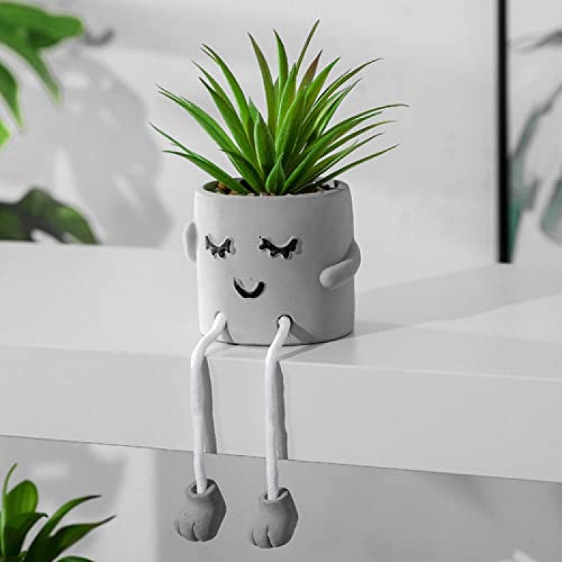 Zerzsy 3pcs 창조적 인 인공 다육 식물, 회색 화분, 가정 장식 및 선물 선택을 위한 미니 화분 다육 식물.