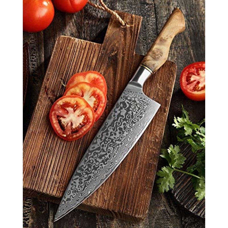 HEZHEN 요리사의 칼-전문-8.3 인치 다마스커스 강철, 주방 칼 VG10 Gyuto 칼-마스터 시리즈 집에서 요리사 요리 도구, 레스토랑 모양의 플라타너스 나무 손잡이