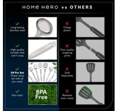 Home Hero 주방용품 세트 - 스테인레스 조리기구 세트(주걱 포함) - 주방 기기 & 주방 도구 선물 54개 세트