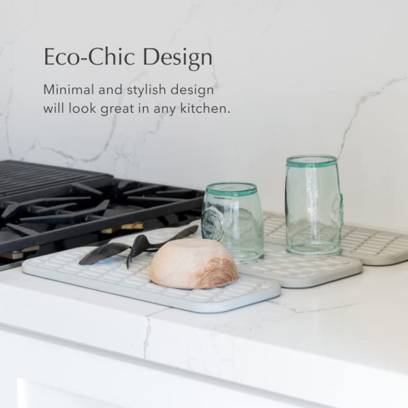Dorai 홈 접시 패드 – 접이식 주방 접시 건조 매트 – 접시를 보호하기 위해 실리콘 웨빙으로 포장 – 즉시 건조 – 현대적이고 스타일리쉬 – 모든 조리대에 어울리는 최소한의 디자인 – 사암