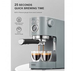 Ihomekee 에스프레소 머신 커피 메이커 15바 카푸치노 머신(가정 양조용 에스프레소/카푸치노/라떼/모카용 우유 거품기 포함) 1350W