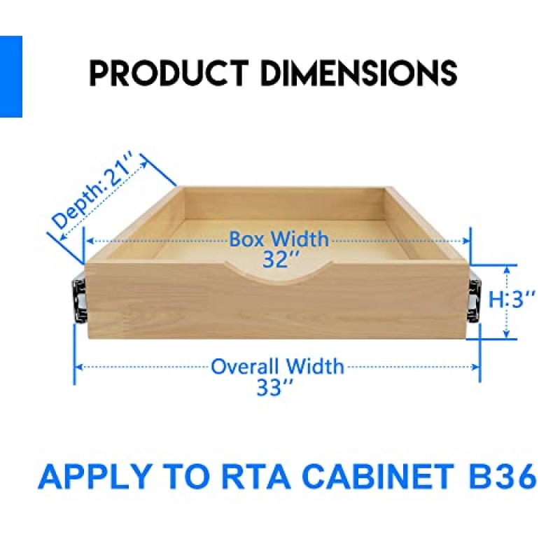 WelFurGeer 32' 너비 주방 캐비닛용 인출식 선반, 인출식 캐비닛 정리함, 식품 저장실 슬라이드 아웃 서랍, 주방 슬라이드 아웃 보관함, 주방용 목재 슬라이드 아웃 서랍(32'W x 21'D)