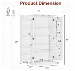 Function Home 41인치 주방 보관 캐비닛, 주방, 거실, 식사 공간용 흰색 문과 조절 가능한 선반이 있는 식료품 저장실 캐비닛