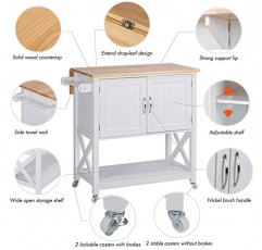 바퀴가 달린 Spirich 홈 주방 아일랜드, 수납 캐비닛이 있는 롤링 카트, 다이닝 룸용 드롭 리프와 수건걸이가 있는 작은 주방 아일랜드, 화이트