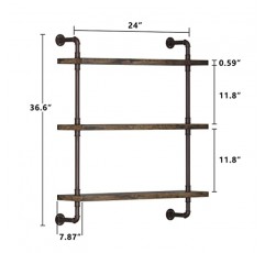 Helsin 3 계층 산업용 파이프 선반 소박한 나무 부동 선반, 벽 디스플레이 책장, 주방 사무실 욕실 조직 및 홈 장식용 스토리지 랙 잡화 홀더 (24 인치)
