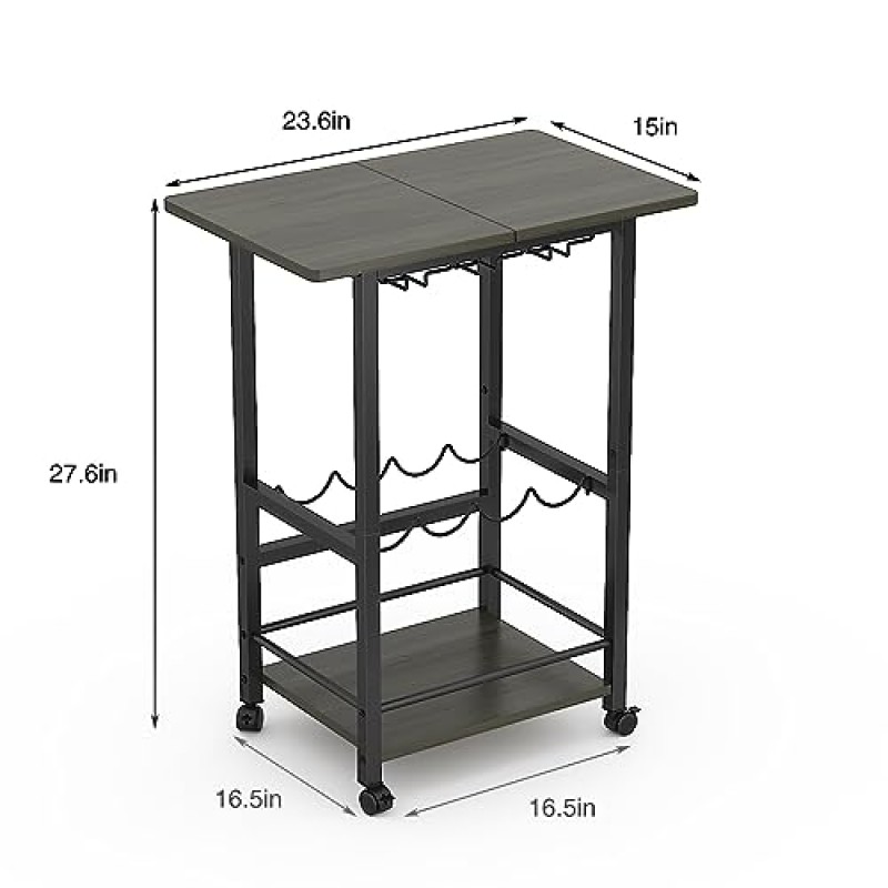 YAOHUOO 바 카트, 가정용 서빙 카트, ​​전자레인지 카트, 음료 카트, 와인 랙과 유리 홀더가 있는 모바일 주방 선반, 롤링 음료 카트