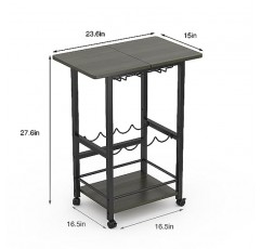 YAOHUOO 바 카트, 가정용 서빙 카트, ​​전자레인지 카트, 음료 카트, 와인 랙과 유리 홀더가 있는 모바일 주방 선반, 롤링 음료 카트