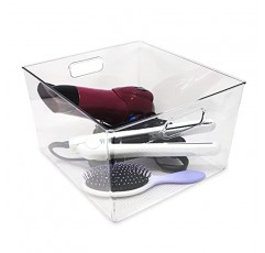 Isaac Jacobs 3팩 XL 손잡이가 있는 투명 보관 상자, 사무실, 집, 주방, 식료품 저장실, 옷장, 어린이 방, 큐브 선반, 미끄럼 방지 용기 세트(3팩, 특대형)용 플라스틱 정리함
