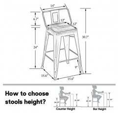 가정용 주방 바스툴용 24인치 낮은 등받이 금속 카운터 스툴 높이 바 스툴(나무 좌석 포함)[4개 세트]