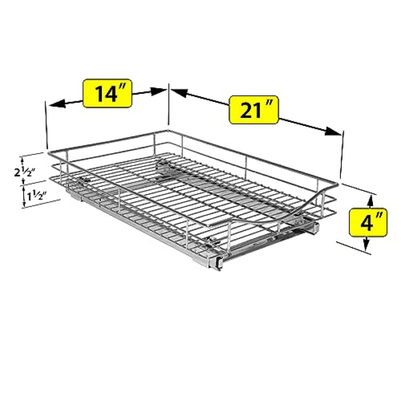 LYNK PROFESSIONAL® 풀아웃 캐비닛 정리함 - 평생 제한 보증 - 주방 캐비닛용 슬라이드 아웃 서랍 - 슬라이딩 식료품 저장실 선반 - 냄비, 팬용 롤아웃 선반 보관함 - 14