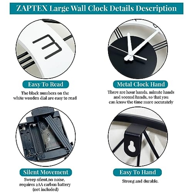 거실용 대형 벽시계, 홈 장식용 진자가 있는 현대 장식 무성 벽시계 침실 주방 사무실, 17인치 대형 벽시계 배터리 작동식 비 똑딱 장식용 시계 벽