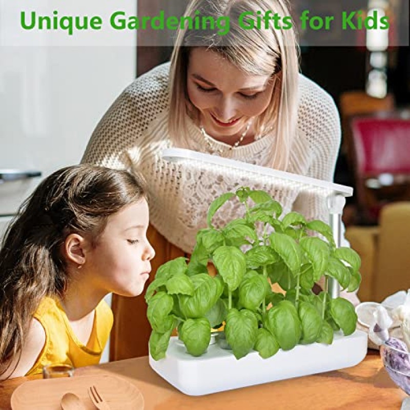 VegeBox 수경 재배 시스템 - 실내 허브 정원, 가정용 주방용 LED 성장 조명이 포함된 스마트 정원 스타터 키트, 식물 발아 키트(9개 포드, 흰색)...