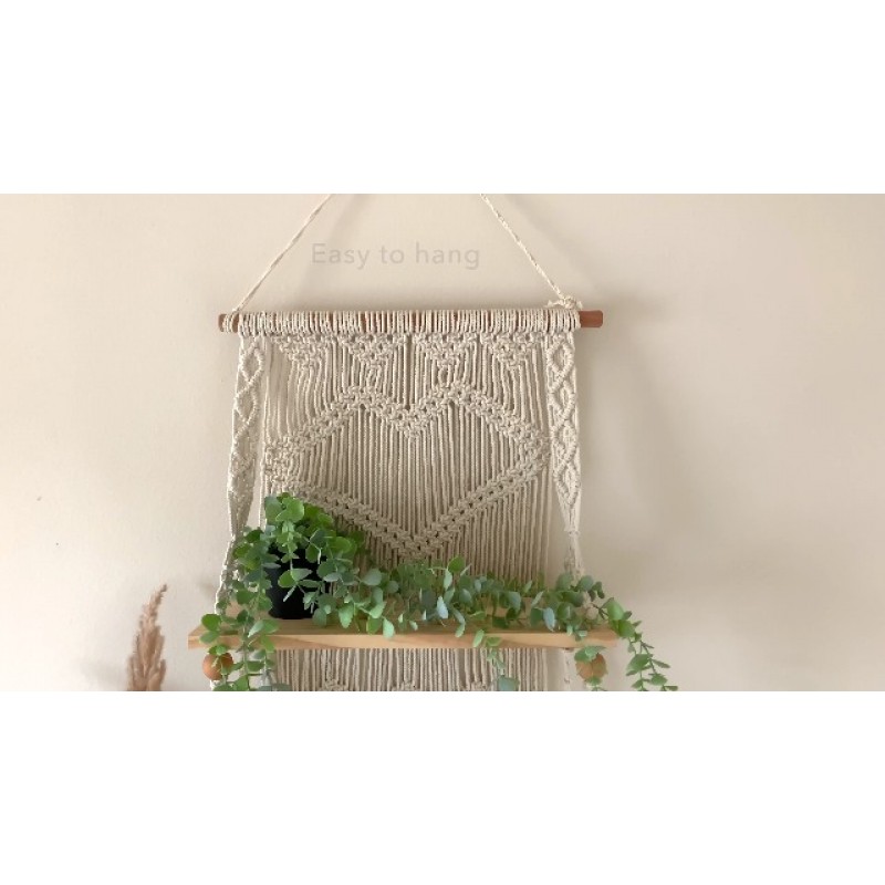 SnugLife Macrame 벽 걸이 선반 - 수제 직조 로프가 있는 3단 벽 선반 - 주방, 욕실, 가정용 수납 ​​공간용 Boho 선반 정리 행거, 공중에 떠 있는 실내 식물 벽 선반(소나무)