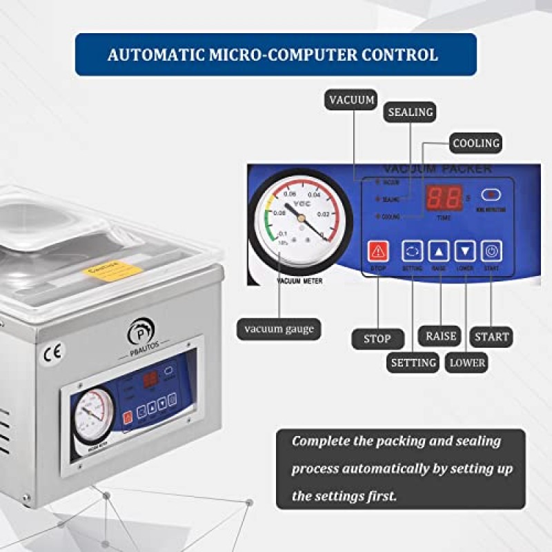 P PBAUTOS 챔버 진공 실러 기계, 마이크로 컴퓨터 제어, DZ260A 110V/60Hz 식품 포장 실러 기계, 6.5CBM/h 펌프 속도, 가정 주방 및 상업용으로 적용