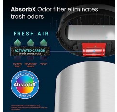 iTouchless 13 갤런 플래티넘 에디션 터치리스 센서 냄새 제어 시스템을 갖춘 주방 쓰레기통 스테인레스 스틸, 가정용 또는 사무실용 원형 쓰레기통, 실버 30L / 8G