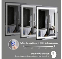 Butylux 32x24인치 LED 욕실 거울, 조절 가능, 무단계 밝기 조절 가능, 김서림 방지, 스마트 터치 버튼이 있는 벽걸이형 조명 욕실 거울, 메모리 기능, 3000K-6000K(수평/수직)