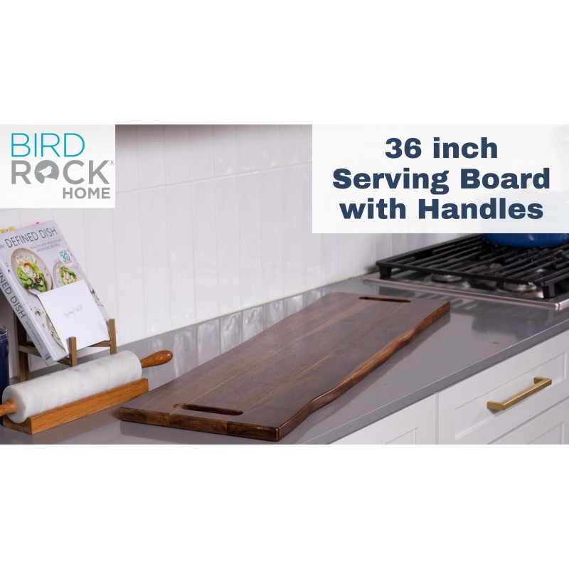 BIRDROCK HOME 36인치 손잡이가 있는 아카시아 나무 치즈 서빙 보드 - 매우 긴 - 애피타이저용 파티 샤퀴테리 식품 주방 플래터 - 빵 고기 과일 디스플레이 - 천연 목재 - 에스프레소