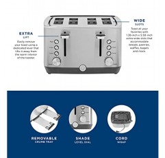 GE 스테인레스 스틸 토스터 | 4 슬라이스 | 베이글, 빵, 와플 등을 구울 수 있는 매우 넓은 슬롯 | 온 가족이 즐길 수 있는 7가지 색상 옵션 | 조리대 주방 필수품 | 1500와트
