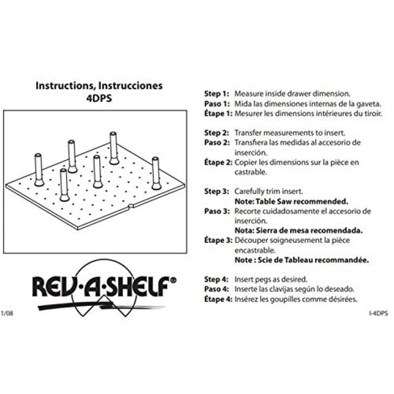 Rev-A-Shelf 조정 가능한 페그보드 서랍 칸막이 정리함, 목재 주방 캐비닛 보관 기구, 냄비 및 접시 랙에 맞게 다듬기, 24