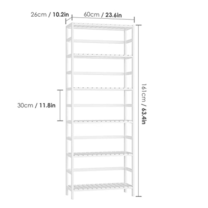 FOTOSOK 6단 대나무 선반, 조절 가능한 선반이 있는 대나무 책장, 독립형 보관 선반 유닛, 욕실, 주방, 홈 오피스용 식물 꽃 스탠드, 흰색