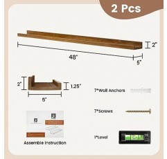 FLYJOE 그림 선반 벽 선반 48 인치 너비 2 개 세트, 단단한 소나무 나무 어린이 방용 벽용 소박한 부동 선반 선반 침실 주방 욕실 거실 보육 디스플레이 벽 장식, 호두