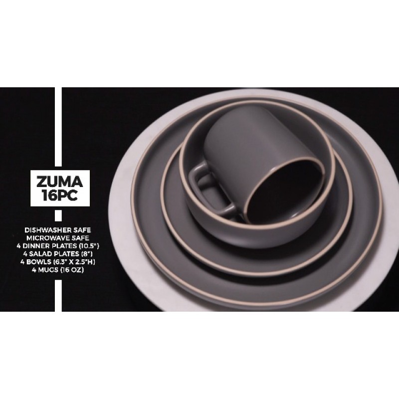 Gibson Home Zuma 16피스 ​​라운드 주방 식기 세트, 접시, 접시, 그릇, 머그, 4인용 서비스, 무광택 도자기, 코발트 블루(127342.16R)