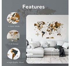 목조 세계 지도 3D 아트 대형 벽 장식 - 크기(M & L & XL) 어떤 경우에도 선물 아이디어 - 가정 및 주방 또는 사무실을 위한 벽 예술(커피, 83,86
