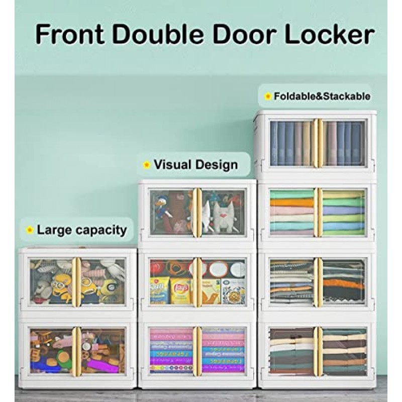 뚜껑이 있는 보관함 - 78쿼트 플라스틱 보관함, 바퀴가 달린 2팩 쌓을 수 있는 보관함, 흰색 옷장 정리함 및 보관함, 가정 및 주방 보관용 이중 개방형 접이식 보관함