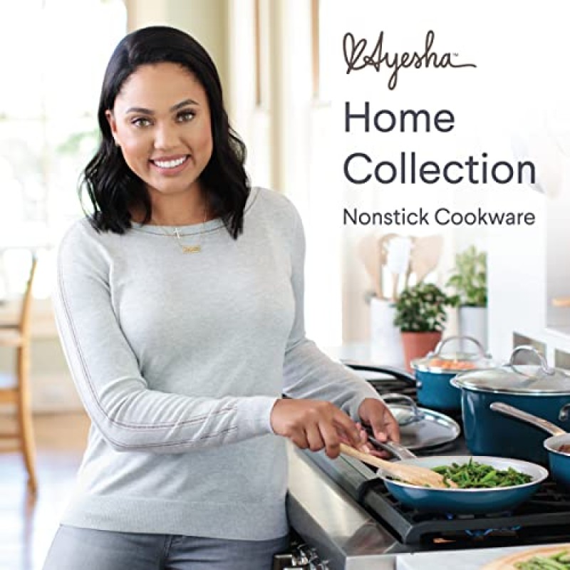 Ayesha Curry 홈 컬렉션 붙지 않는 조리기구 냄비 및 팬 세트, 9개, 황혼 청록색