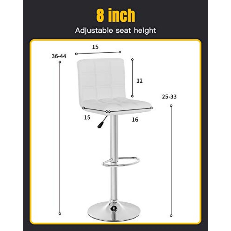 BestOffice 카운터 높이 바 의자 2 Barstools 세트 현대 회전 바 의자 유압 홈 주방 의자 높이 조절 가능 PU 가죽 바 의자 다이닝 룸 의자