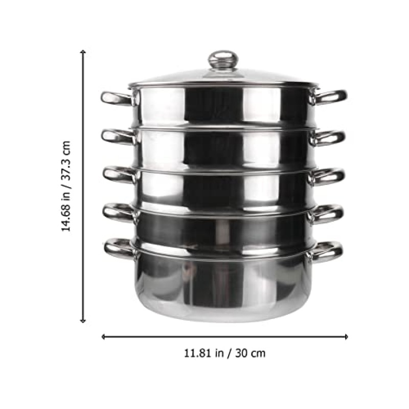 YARNOW 기선 조리기구 5 단 스테인레스 스틸 기선 냄비 음식 김이 나는 냄비 다용도 김이 나는 조리기구 식기 세척기 가정용 주방용 안전 (30cm) 김이 나는 냄비