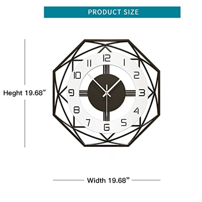 YIJIDECOR 거실 장식을위한 대형 벽시계 현대 벽시계 배터리 작동 무성 비 똑딱 부엌 침실 홈 장식 미술 실내용 20 인치 나무 큰 벽시계 장식 석영
