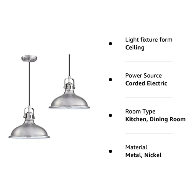 12인치 LED 2팩 1등 펜던트 조명 산업용 빈티지 설비 브러시드 니켈 마감 금속 샹들리에 조명, 주방 홈 아일랜드 다이닝 룸 침실 농가용 천장 조명