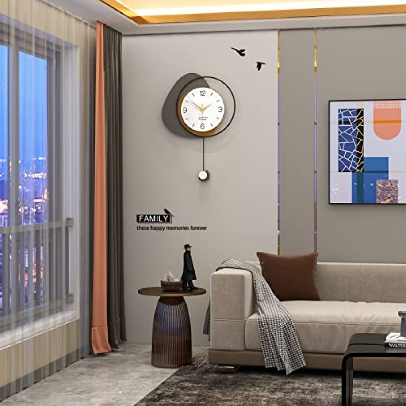 YIJIDECOR 거실 장식을위한 현대 벽시계 대형 진자 벽시계 배터리 작동 부엌 침실 사무실 홈 목조 16 인치 장식 벽시계 실내용 시계
