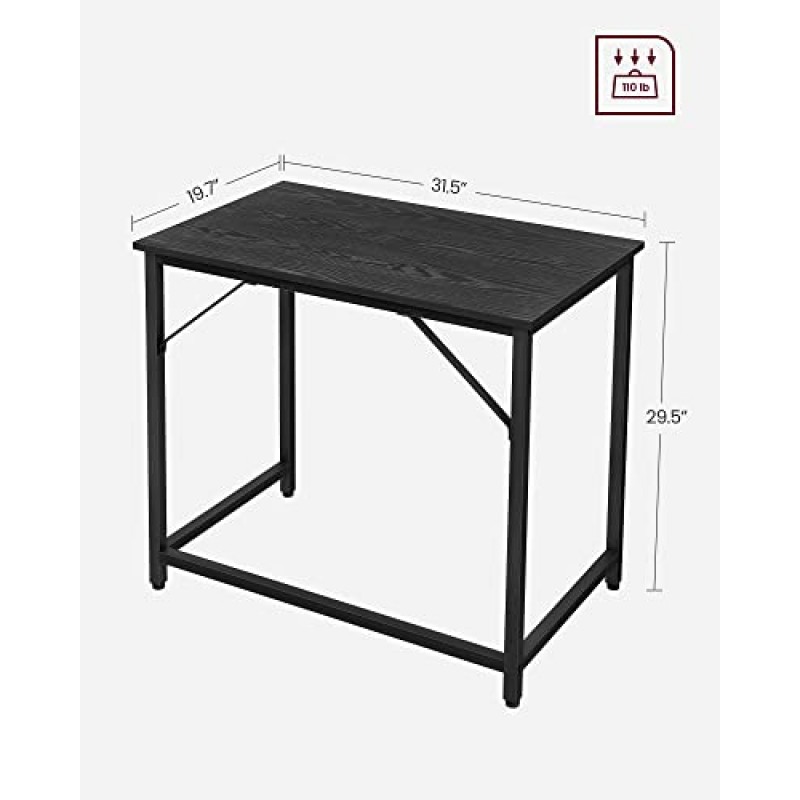 VASAGLE 31.5인치 컴퓨터 책상, 홈 오피스 소규모 학습 워크스테이션, 간단한 조립, 강철 프레임, 나뭇결이 있는 검정색 + 검정색