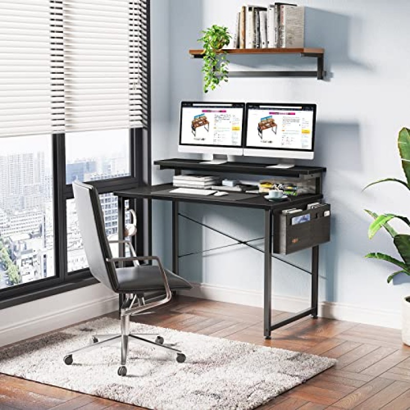조절 가능한 모니터 선반이 있는 ODK 컴퓨터 책상, 모니터 스탠드가 있는 40인치 홈 오피스 책상, 책상, 3가지 높이(10cm, 13cm, 16cm)의 학습용 워크스테이션, 검정색