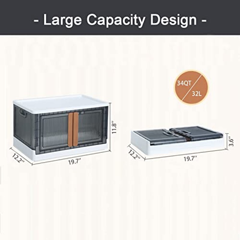 Karramlili 뚜껑이 있는 쌓을 수 있는 보관함, 접을 수 있는 보관함 옷장 정리함 및 보관함, 바퀴가 달린 접이식 보관함, 가정용 주방 사무실 보관함(3팩, 8.5Gal)