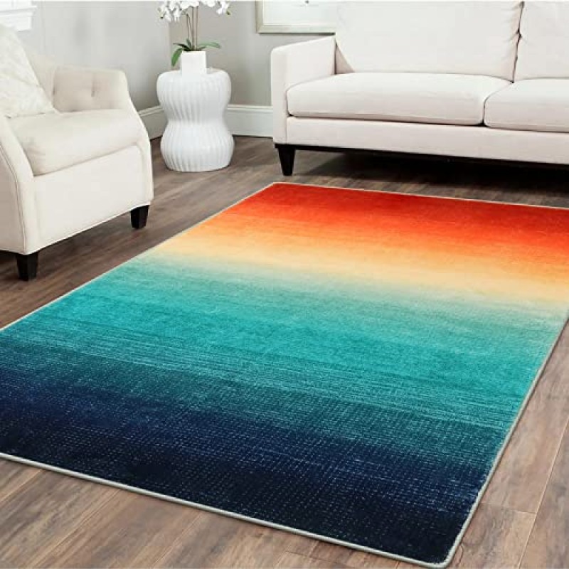 Wonnitar Modern Ombre Area Rug 5x7, 거실용 빨 수 있는 대형 컬러풀 러그, 추상적 현대 미끄럼 방지 다이닝 룸 던지기 매트, 침대 옆 입구 주방용 비흘림 소프트 프린트 카펫