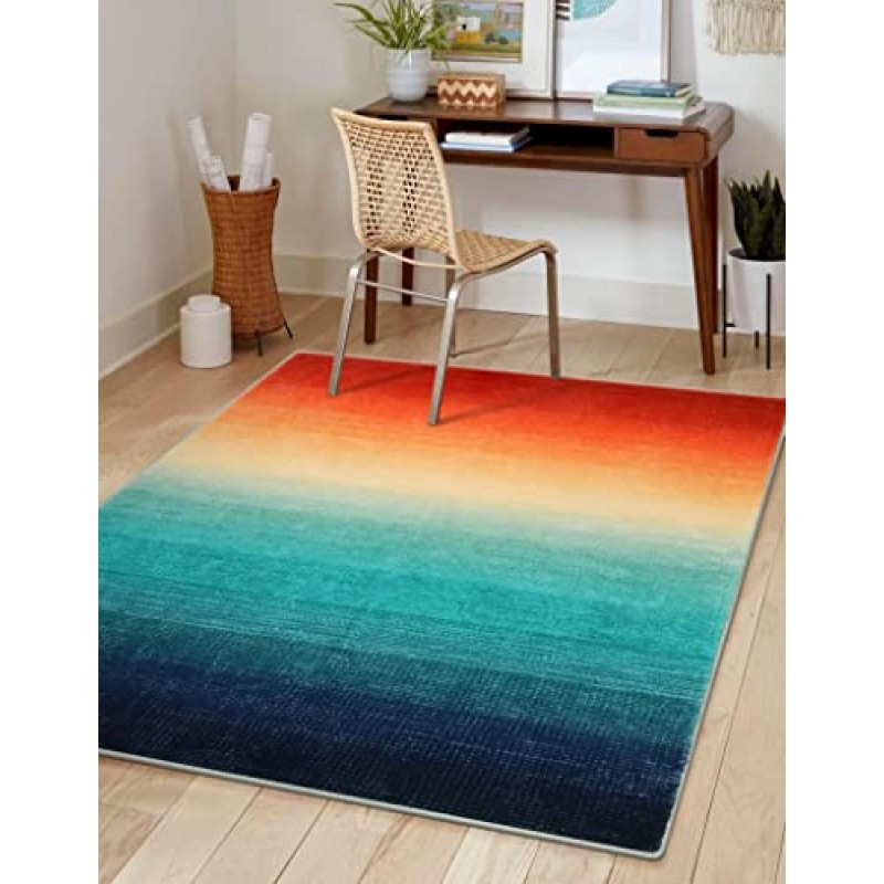 Wonnitar Modern Ombre Area Rug 5x7, 거실용 빨 수 있는 대형 컬러풀 러그, 추상적 현대 미끄럼 방지 다이닝 룸 던지기 매트, 침대 옆 입구 주방용 비흘림 소프트 프린트 카펫