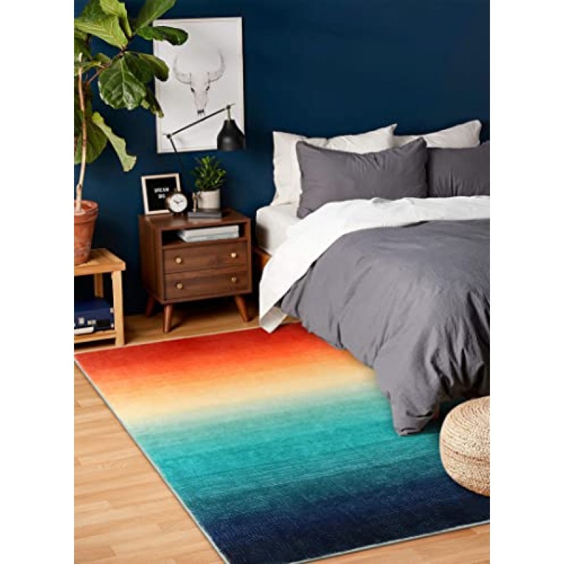 Wonnitar Modern Ombre Area Rug 5x7, 거실용 빨 수 있는 대형 컬러풀 러그, 추상적 현대 미끄럼 방지 다이닝 룸 던지기 매트, 침대 옆 입구 주방용 비흘림 소프트 프린트 카펫