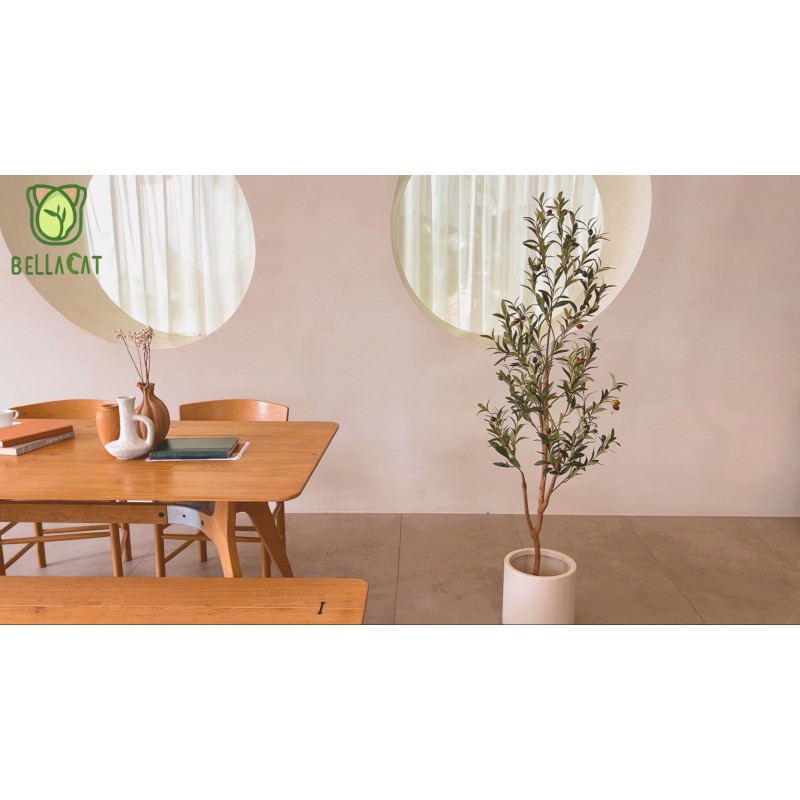 벨라캣 인조 올리브 나무 5피트, 천연 나무 줄기와 사실적인 나뭇잎과 과일을 갖춘 인공 실내 올리브 나무입니다. 집 사무실 장식용 5피트(60인치) 가짜 올리브 나무.