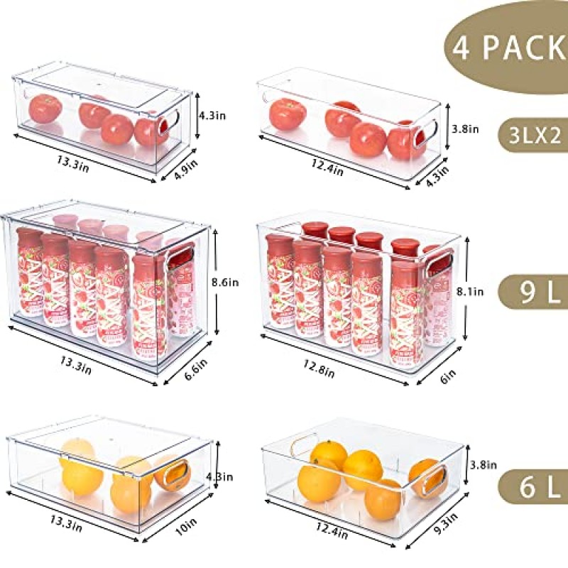 Mano 냉장고 서랍 손잡이가 있는 쌓을 수 있는 상자 꺼내기 투명 냉장고 서랍 정리함 칸막이가 있는 식품 보관 용기 상자 식료품 저장실, 캐비닛, 주방, 옷용 플라스틱 생산 보호기