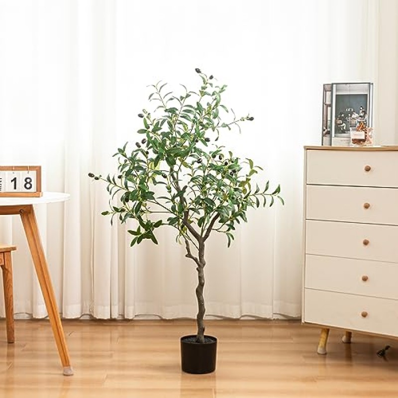 인공 올리브 나무 4피트 가짜 올리브 실크 나무 가짜 식물 100 LED 문자열 조명과 실내 대형 올리브 가지 현대 홈 오피스 거실 바닥 장식 (2, 4피트)