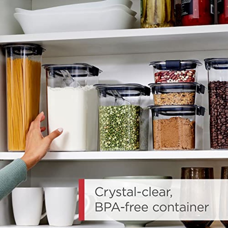 Rubbermaid Brilliance BPA 무함유 식품 저장 용기 뚜껑 포함, 밀폐형, 주방 및 식품 저장실 정리용, 20개 세트, 국자 포함
