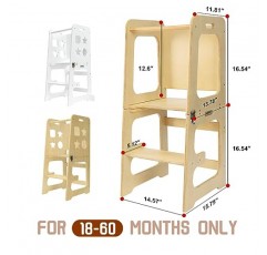 Bedmoimo 어린이 안전 레일이있는 어린이를위한 주방 단계 의자, 단단한 목재 건설 유아 학습 의자 타워, 몬테소리 유아 주방 의자