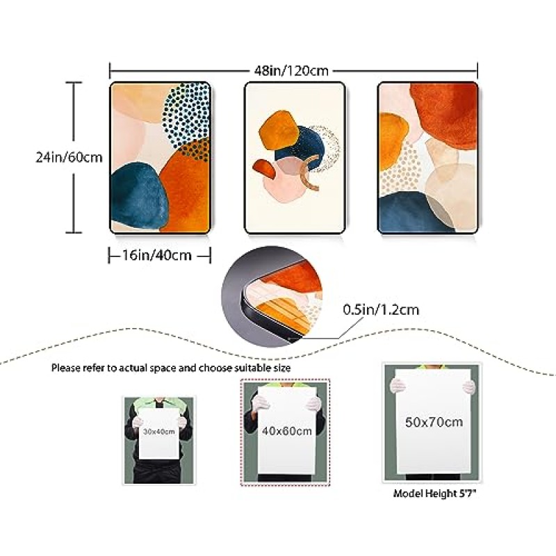 SERIMINO 거실을 위한 액자 추상 벽 예술 Boho 벽 장식 네이비 블루 오렌지 테라코타 그림 침실 욕실 주방 그림을 위한 현대 노르딕 미니멀리스트 작품 홈 장식