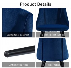 FurnitureR 식사 의자 부드러운 좌석/금속 다리가 있는 현대적인 덮개를 씌운 악센트 의자 2개 세트 주방 다이닝 룸 대기실용 주방 사이드 의자, 벨벳, 블루