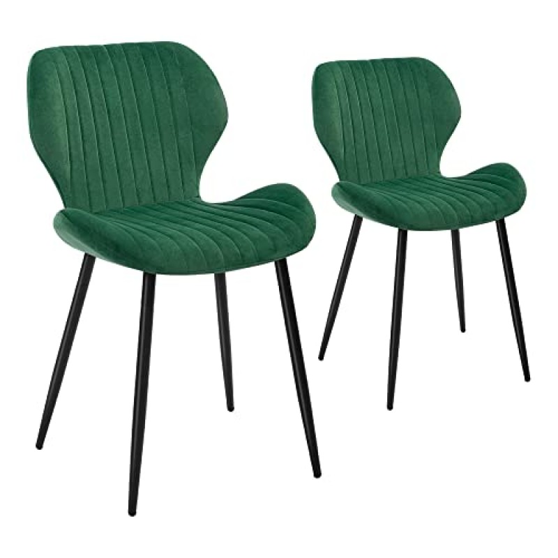 CangLong Mid Century Modern 레저 덮개를 씌운 금속 다리 주방용 거실 식당 의자, 2개 세트, 녹색