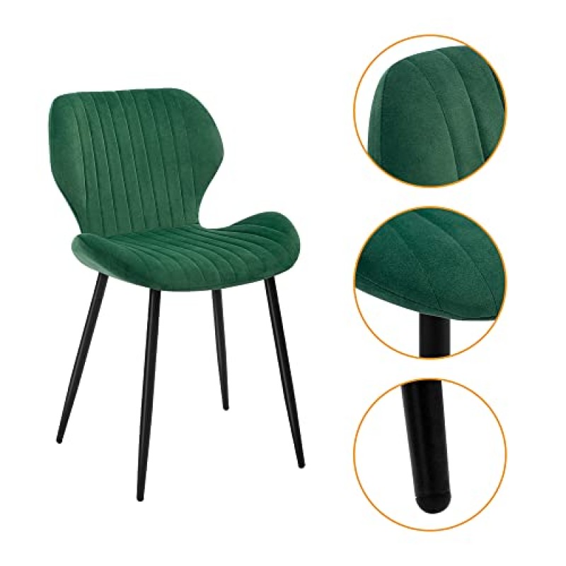 CangLong Mid Century Modern 레저 덮개를 씌운 금속 다리 주방용 거실 식당 의자, 2개 세트, 녹색