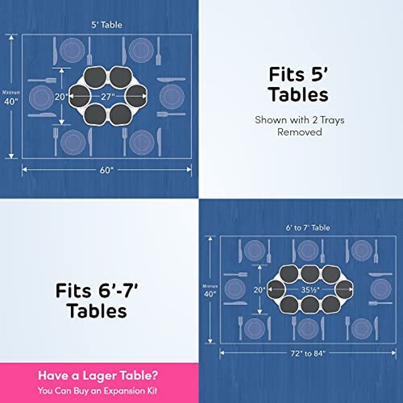 Lazy Susan Revolution - 직사각형의 길고 직사각형 테이블을 위한 최초의 특허 받은 Lazy Susan 턴테이블 - 주방 및 식탁을 위한 확장형 Lazy Susan - 훌륭한 선물! 파티 및 모임에서의 즐거움.